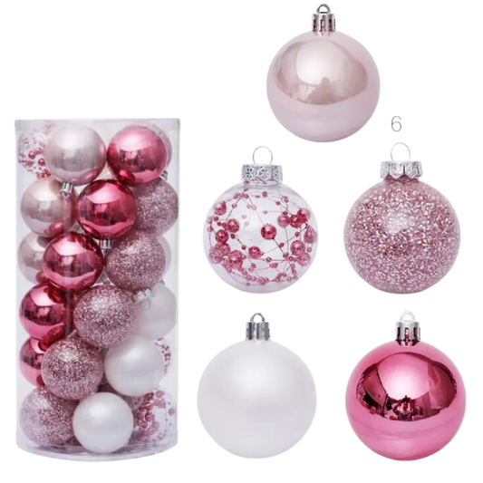 30pcs Shatter Proof Pink & White Baubles