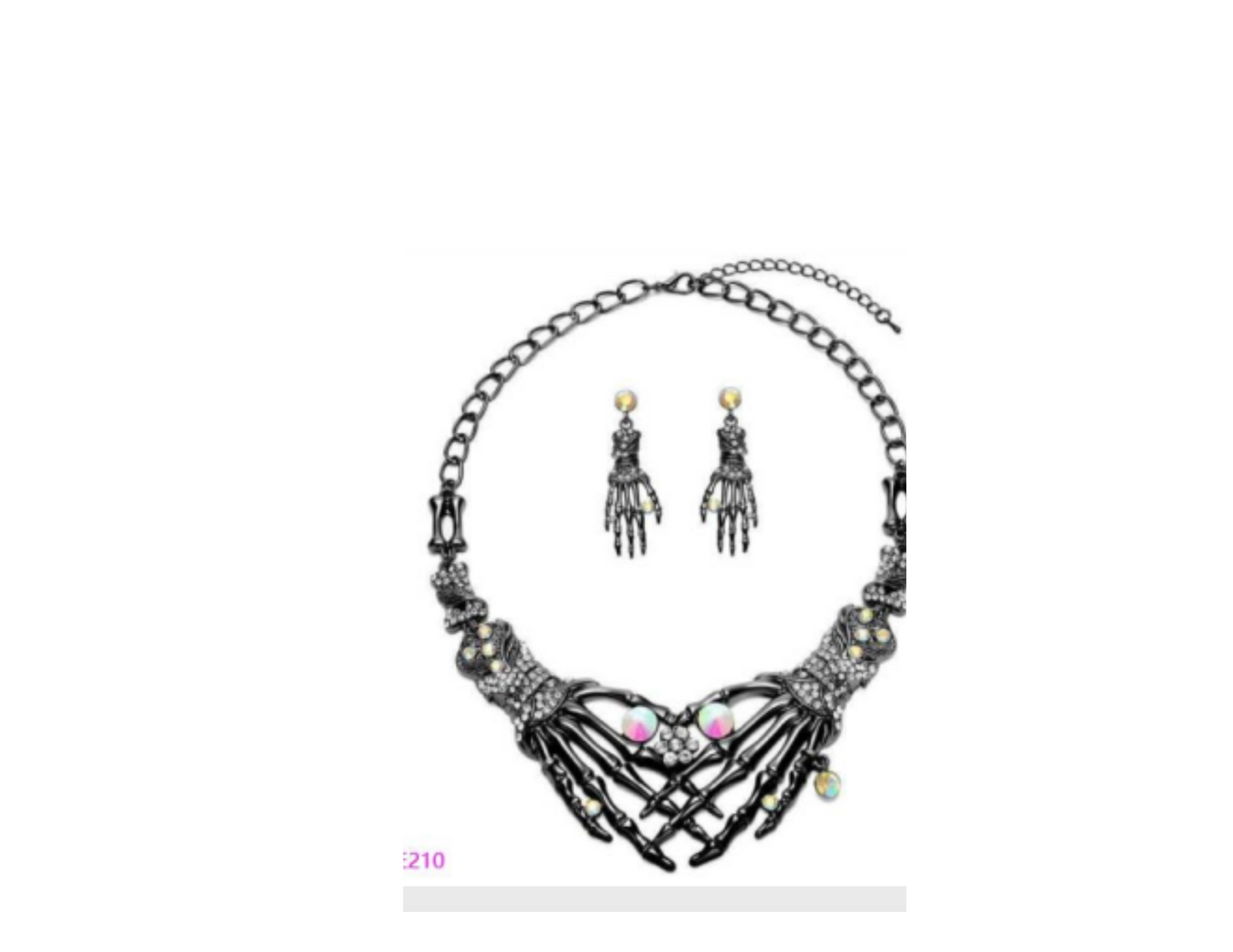 Premium skeleton hand necklace and earring set