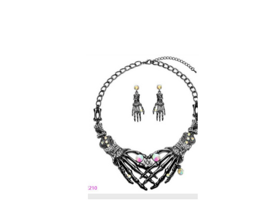 Premium skeleton hand necklace and earring set
