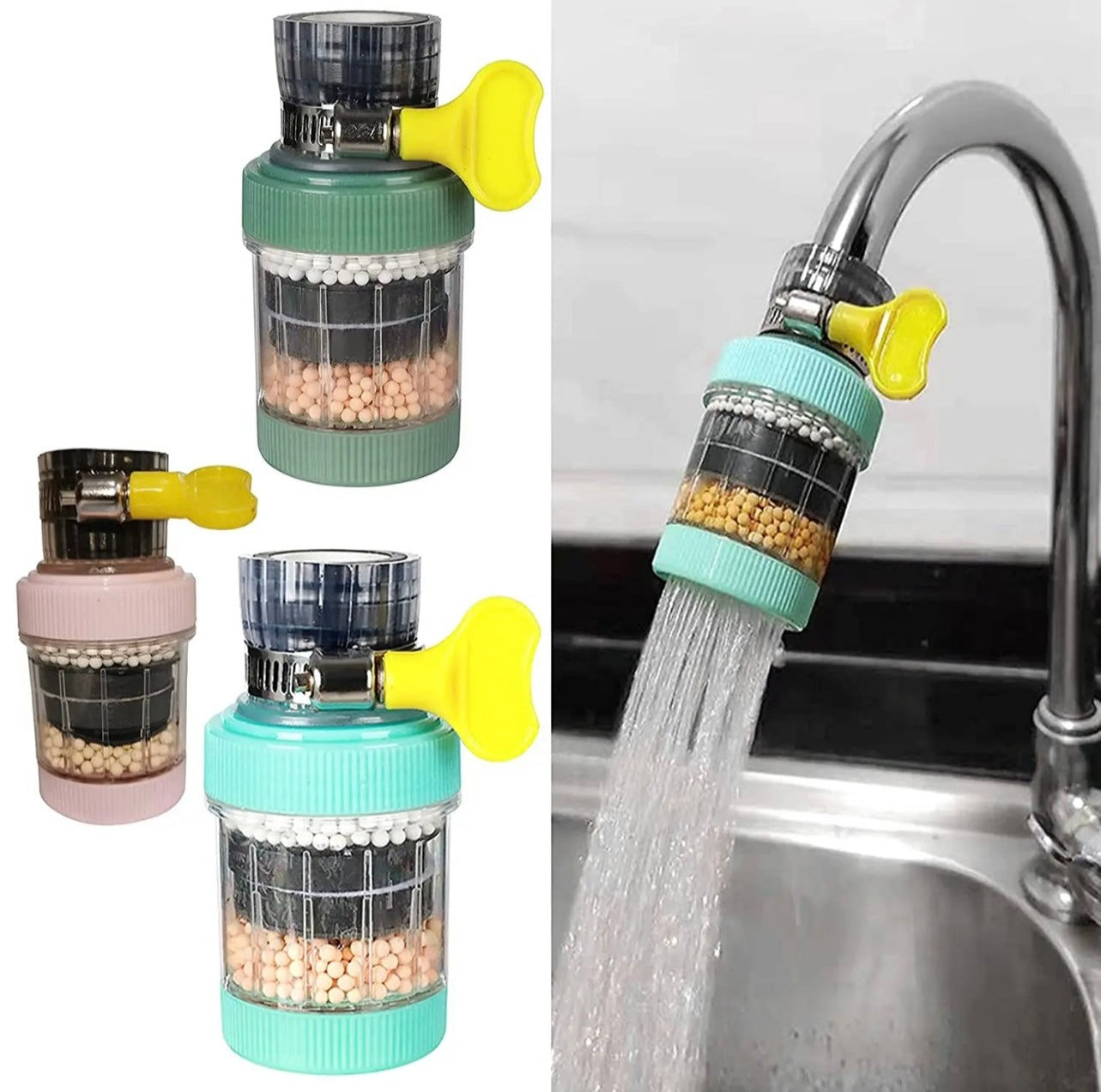 A tap filter attached to a sink