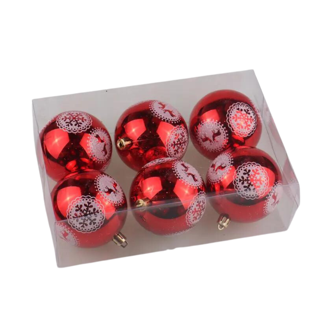 Christmas Bauble Set  Shiny Red  Hand-Painted (Shatter-Proof)