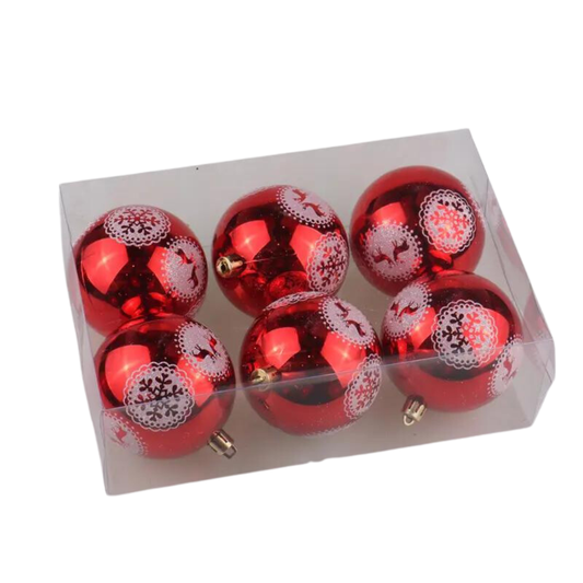 Christmas Bauble Set  Shiny Red  Hand-Painted (Shatter-Proof)