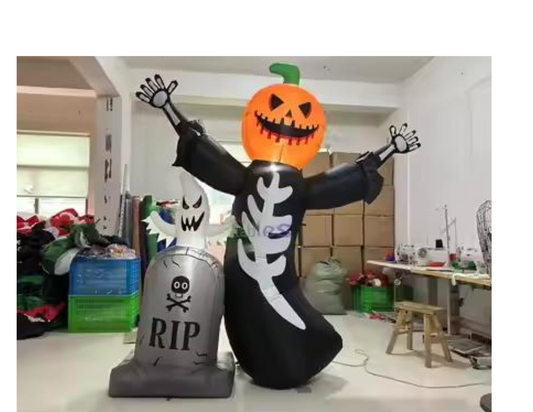 8 ft Inflatable Pumpkin Skeleton