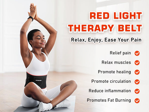 A diagram highlighting red benefits of a red light therapy belt