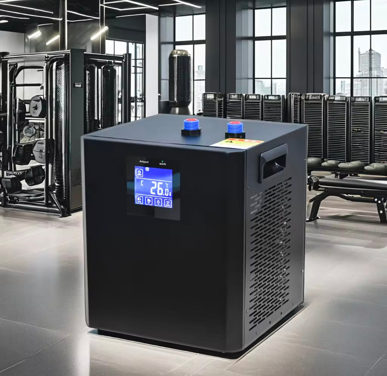 An ice bath chiller in a gym