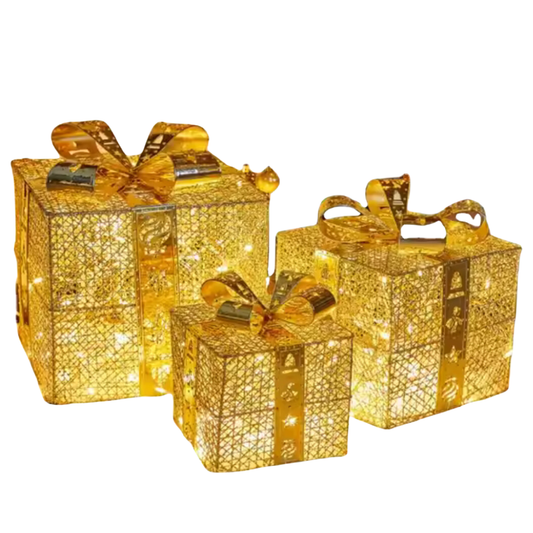 3 Pack Gold Light Up Decoration Present