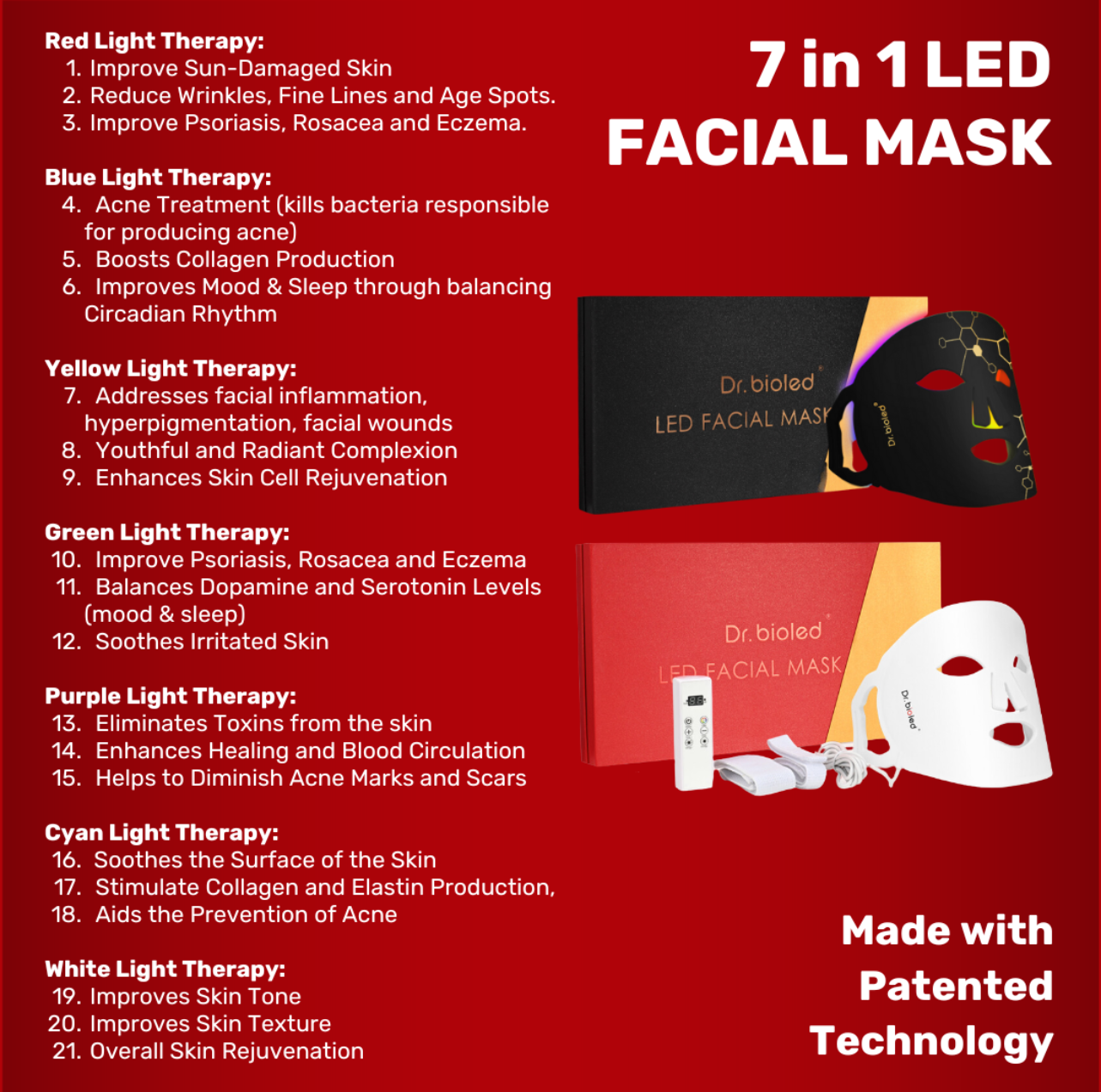A list of the benefits of LED light therapy for the face