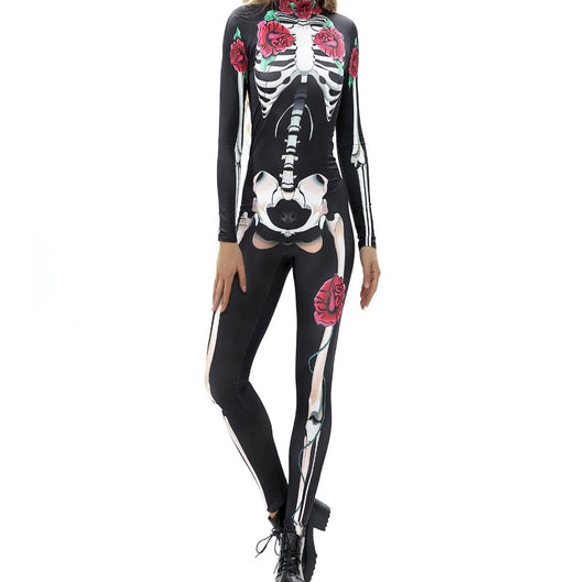 Skeleton And Roses One Piece Morph Suit