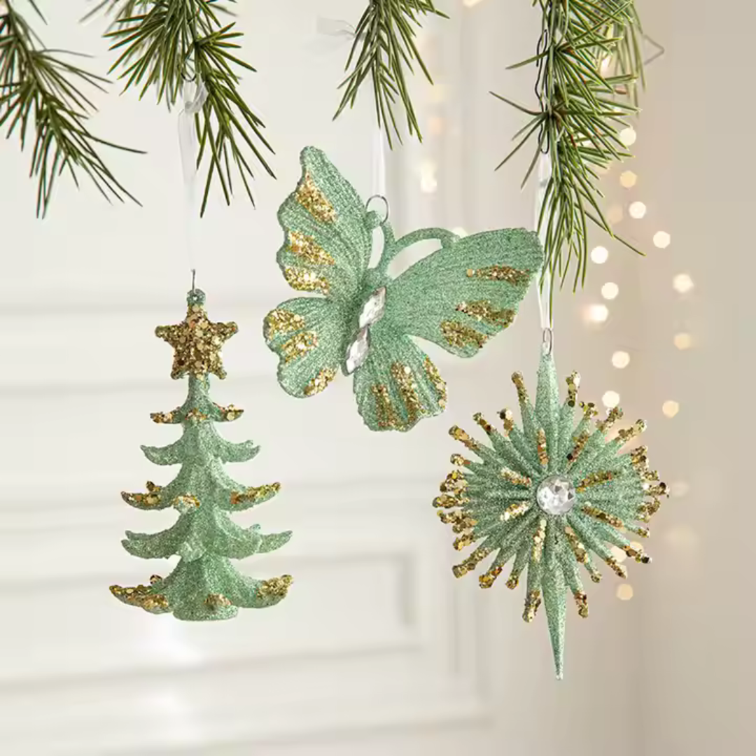 Green Frosted Ornaments